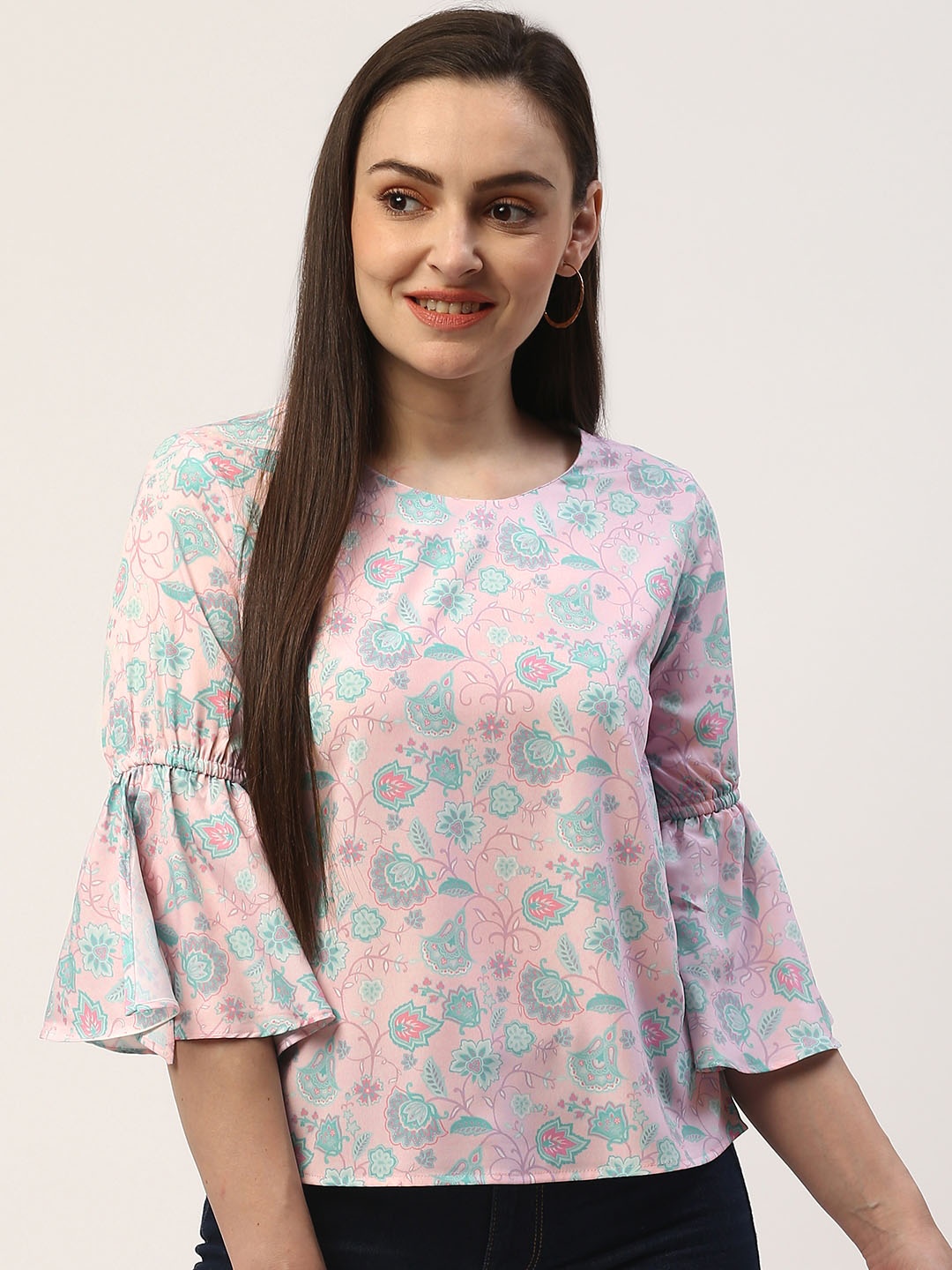 

ZIZO By Namrata Bajaj Women Pink & Green Floral Print Top