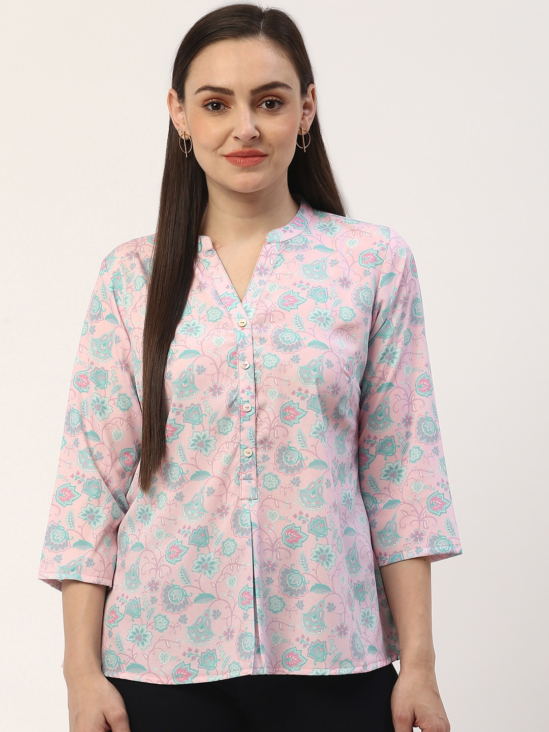 

ZIZO By Namrata Bajaj Women Pink & Green Floral Print Shirt Style Top