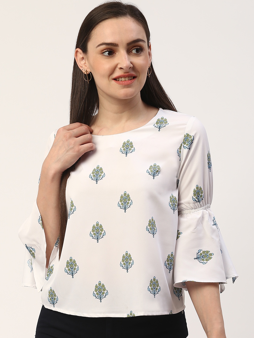 

ZIZO By Namrata Bajaj Women White Floral Printed Top