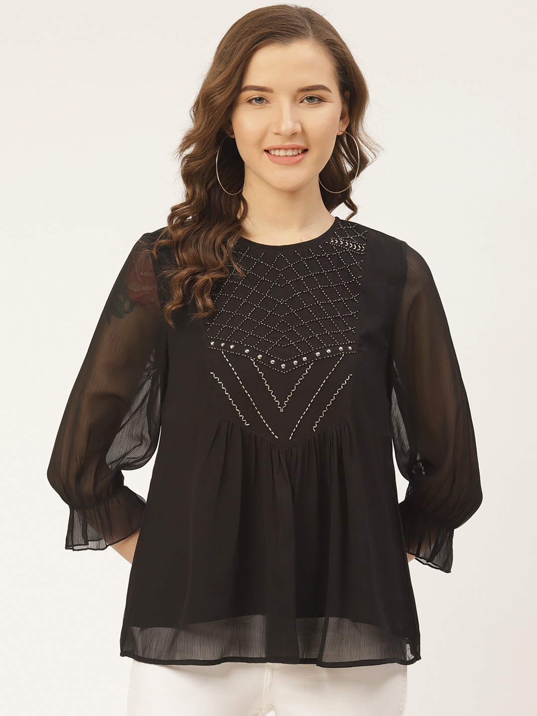 

Antheaa Women Black Embellished Layered Top