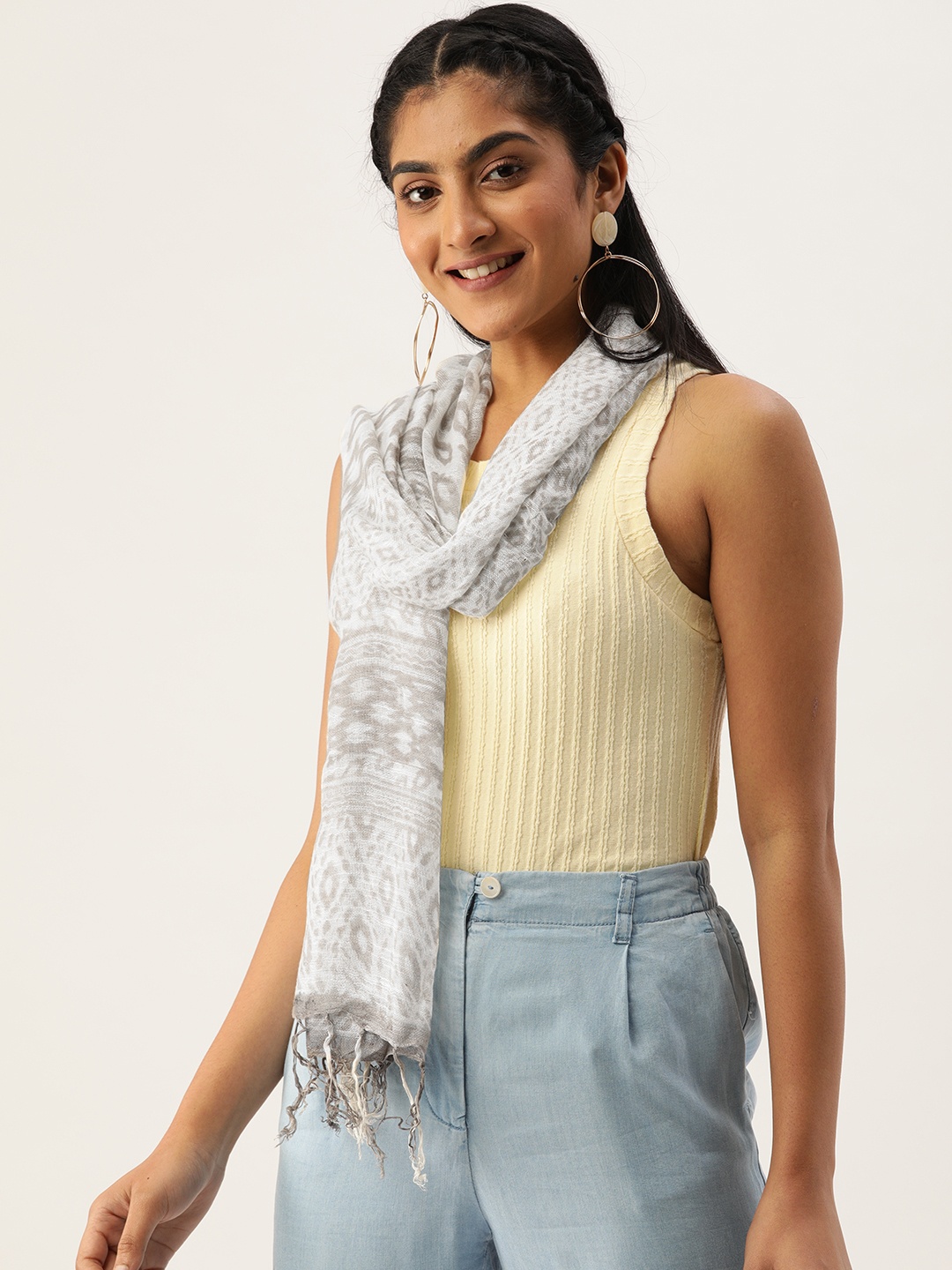 

Ayesha Women Grey & White Printed Scarf