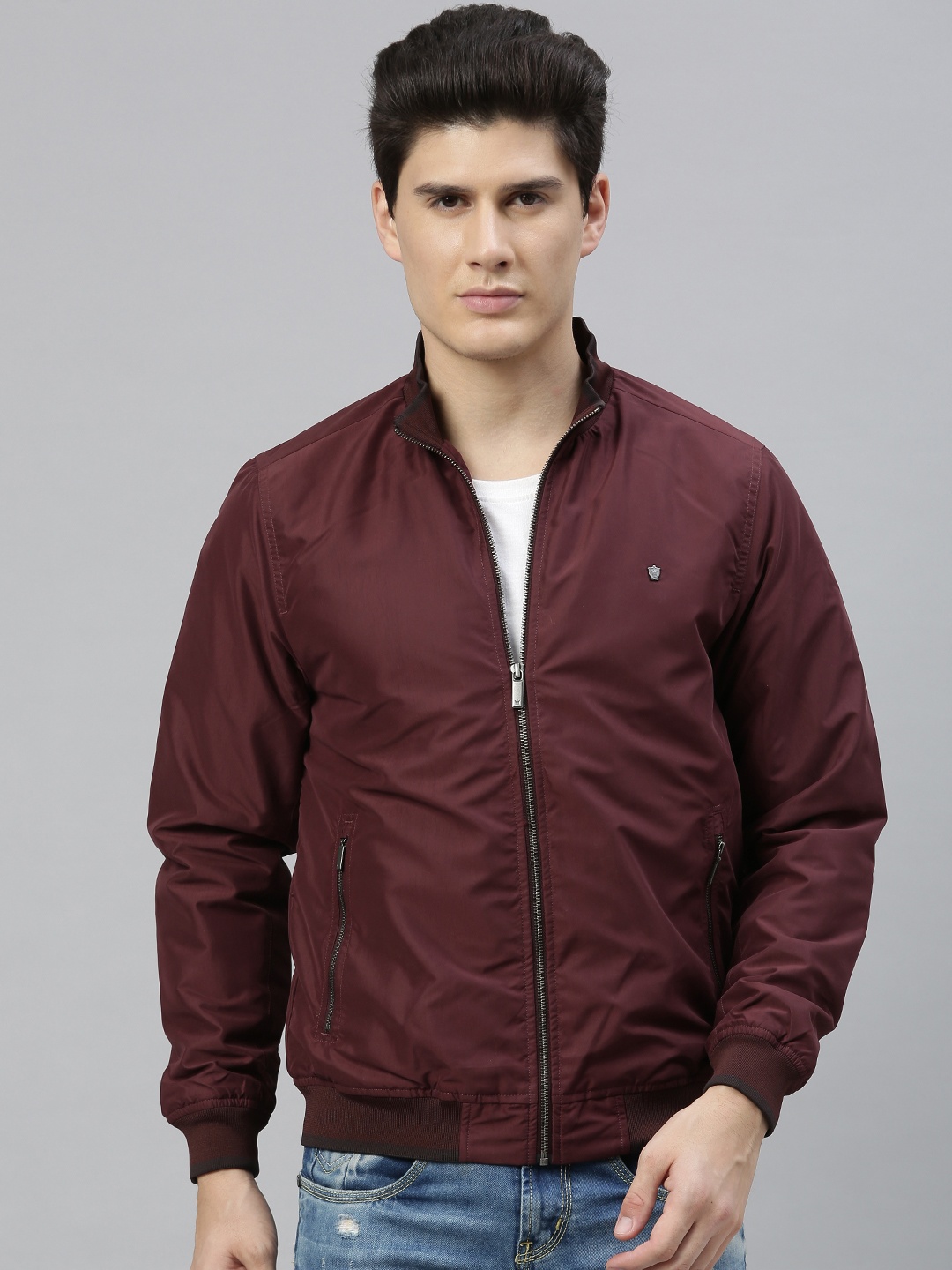 

Louis Philippe Men Maroon Solid Bomber Jacket