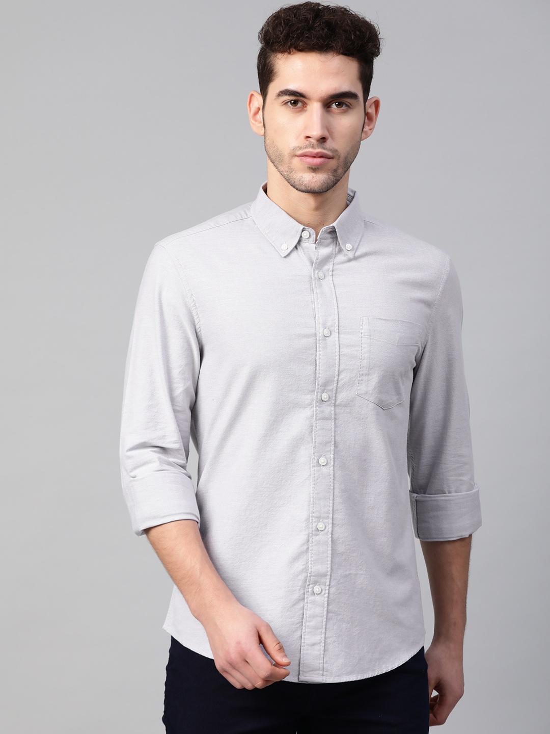 

Marks & Spencer Men Grey Slim Fit Solid Casual Shirt