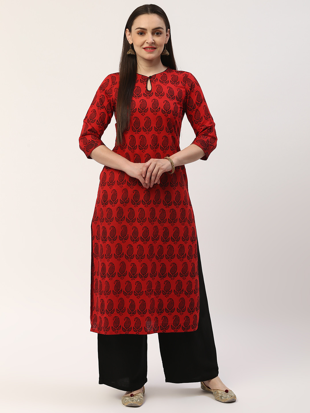 

ZIZO By Namrata Bajaj Women Red & Black Printed Straight Kurta