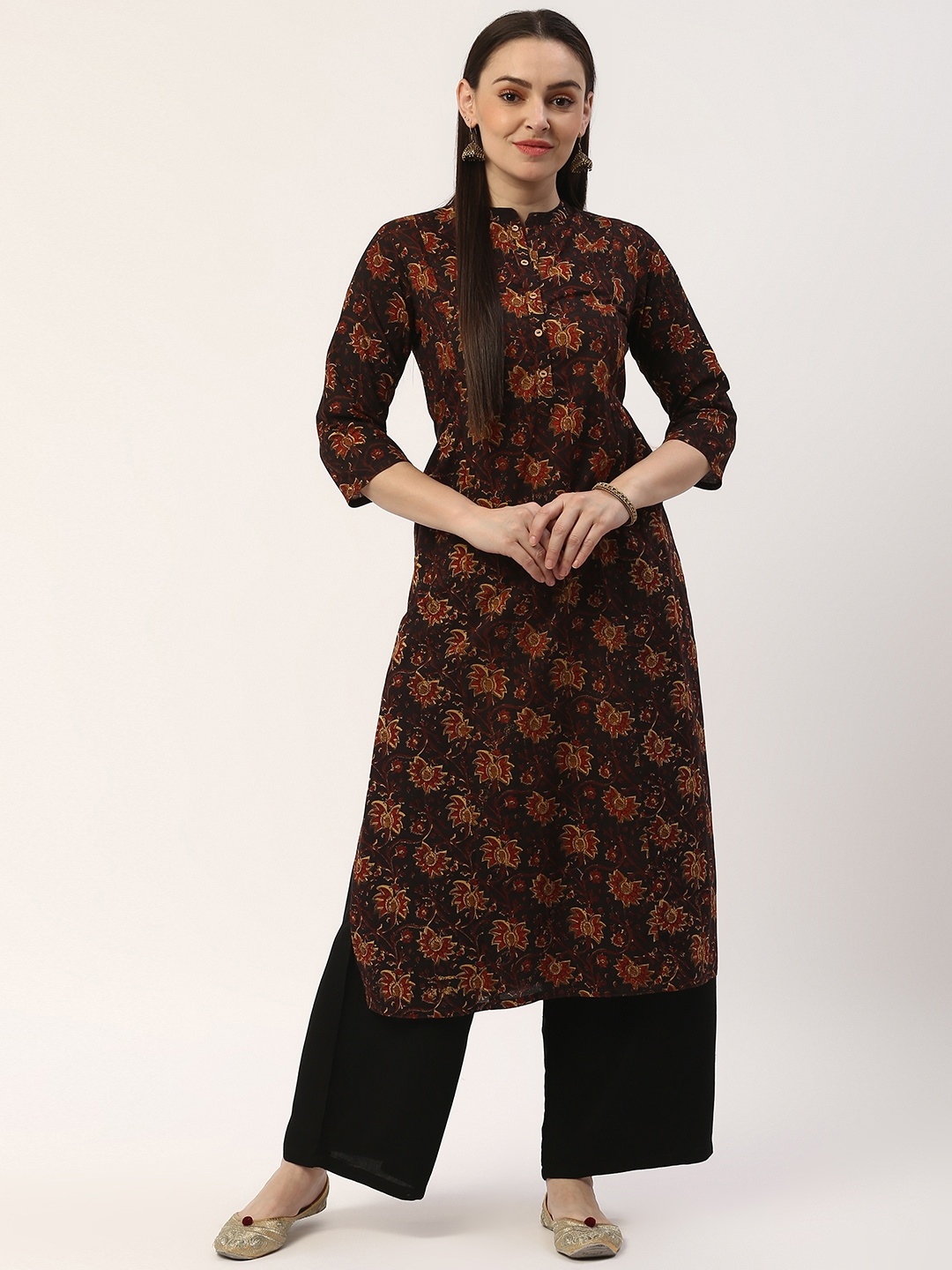 

ZIZO By Namrata Bajaj Women Coffee Brown & Rust Orange Printed Straight Kurta