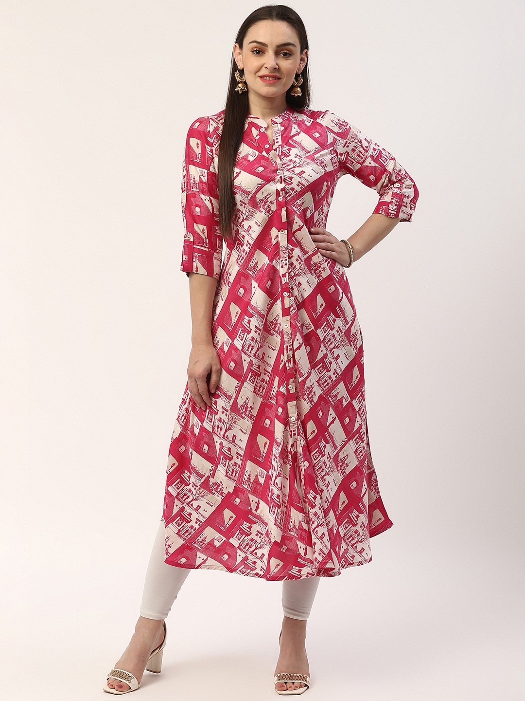 

ZIZO By Namrata Bajaj Women Pink & Off-White Printed A-Line Kurta