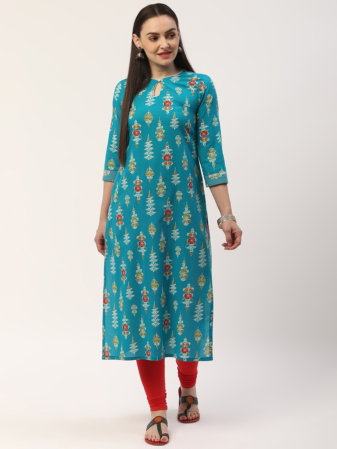 

ZIZO By Namrata Bajaj Women Blue & Red Printed Straight Kurta