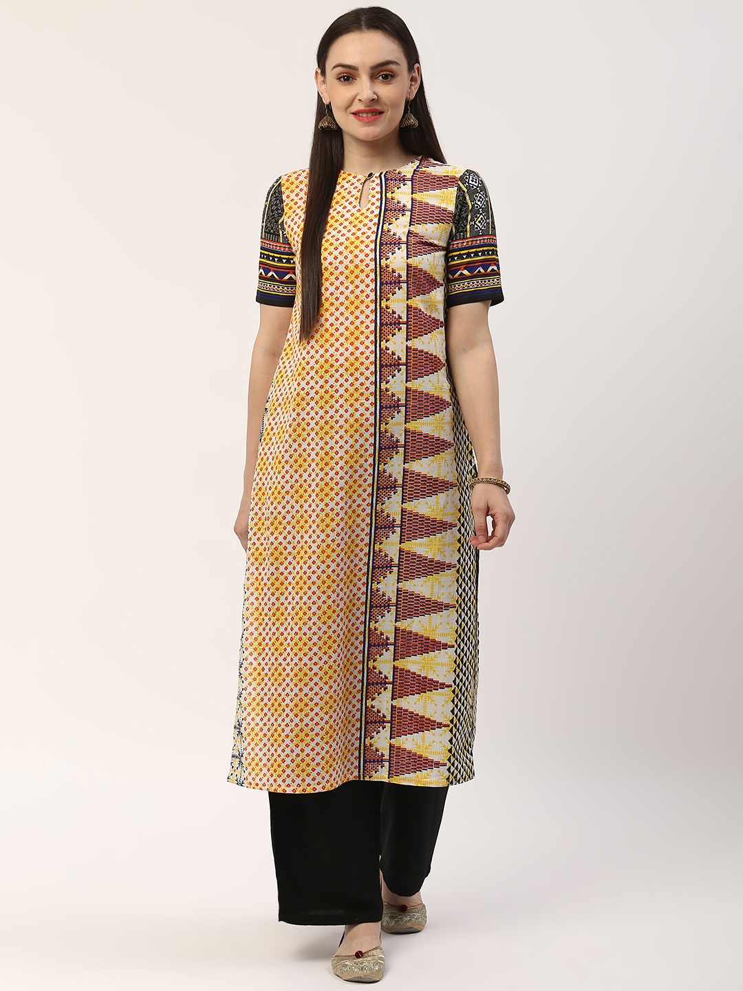 

ZIZO By Namrata Bajaj Women Yellow & Orange Printed Straight Kurta