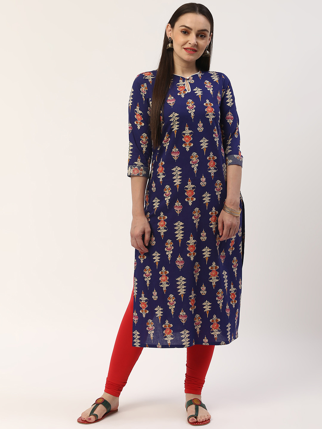 

ZIZO By Namrata Bajaj Women Blue & Off-White Printed Straight Kurta