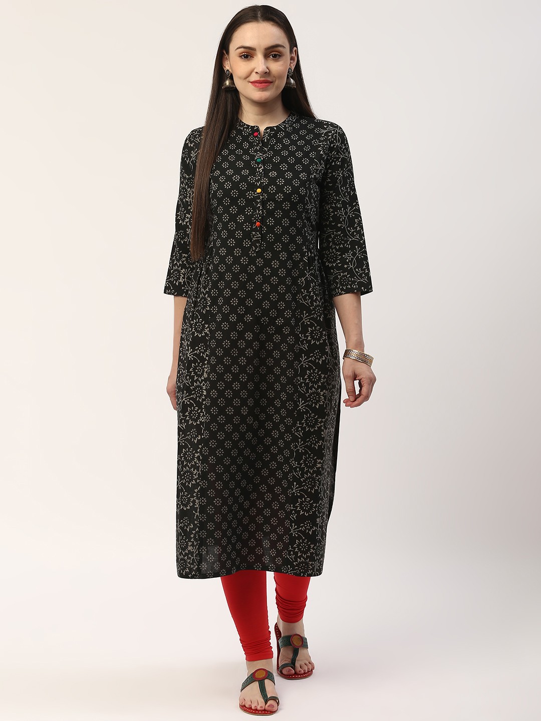 

ZIZO By Namrata Bajaj Women Black & Grey Printed Straight Kurta