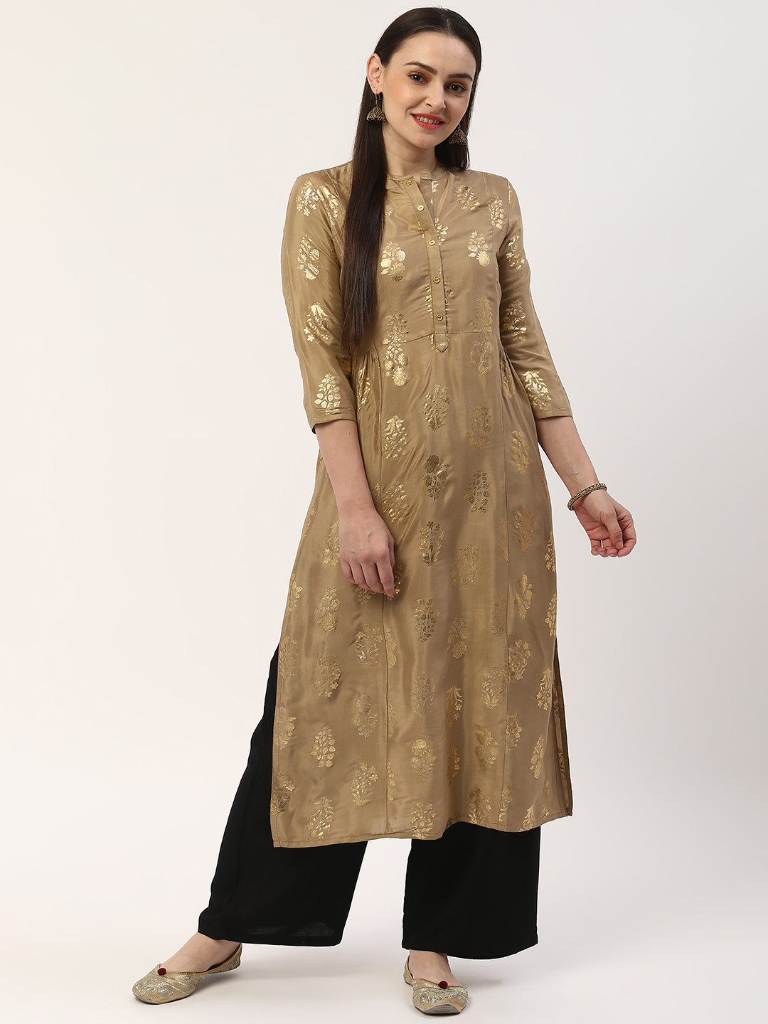 

ZIZO By Namrata Bajaj Women Beige & Golden Printed Straight Kurta