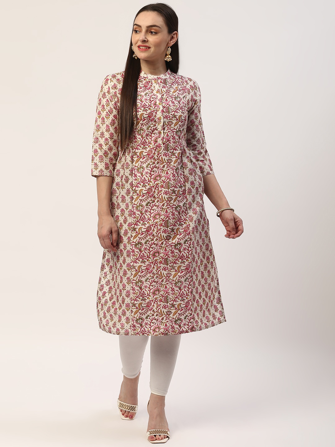 

ZIZO By Namrata Bajaj Women Off-White & Pink Printed A-Line Kurta