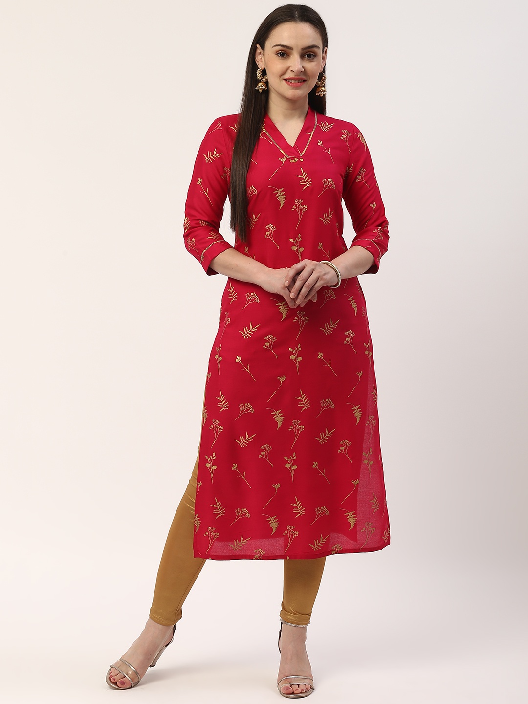 

ZIZO By Namrata Bajaj Women Pink & Golden Printed Straight Kurta