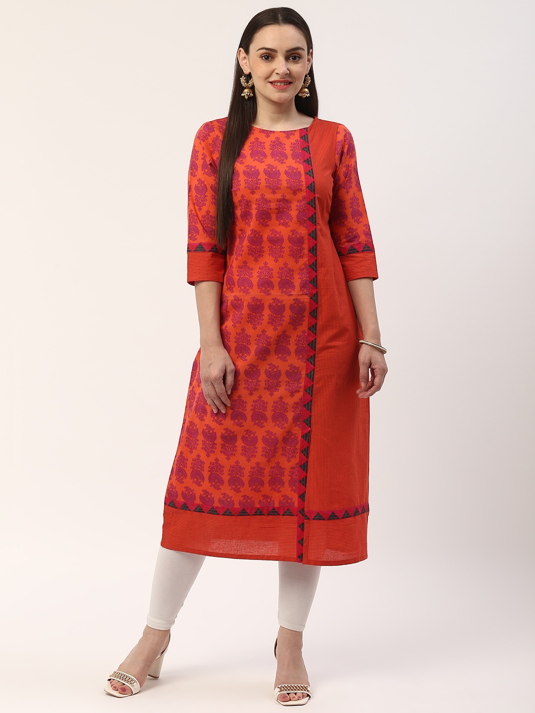 

ZIZO By Namrata Bajaj Women Orange & Pink Printed Straight Kurta