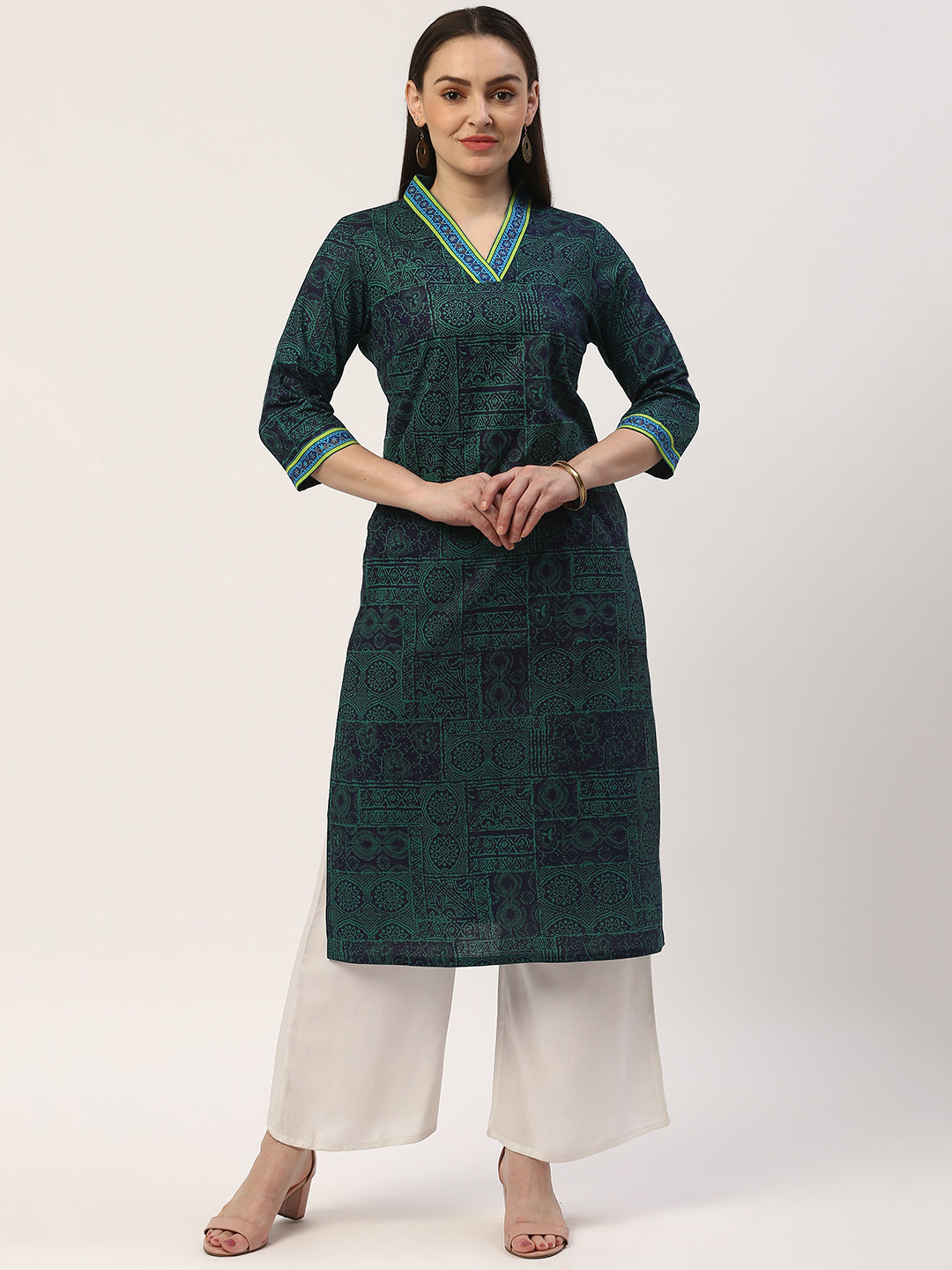 

ZIZO By Namrata Bajaj Women Navy Blue & Green Printed Straight Kurta