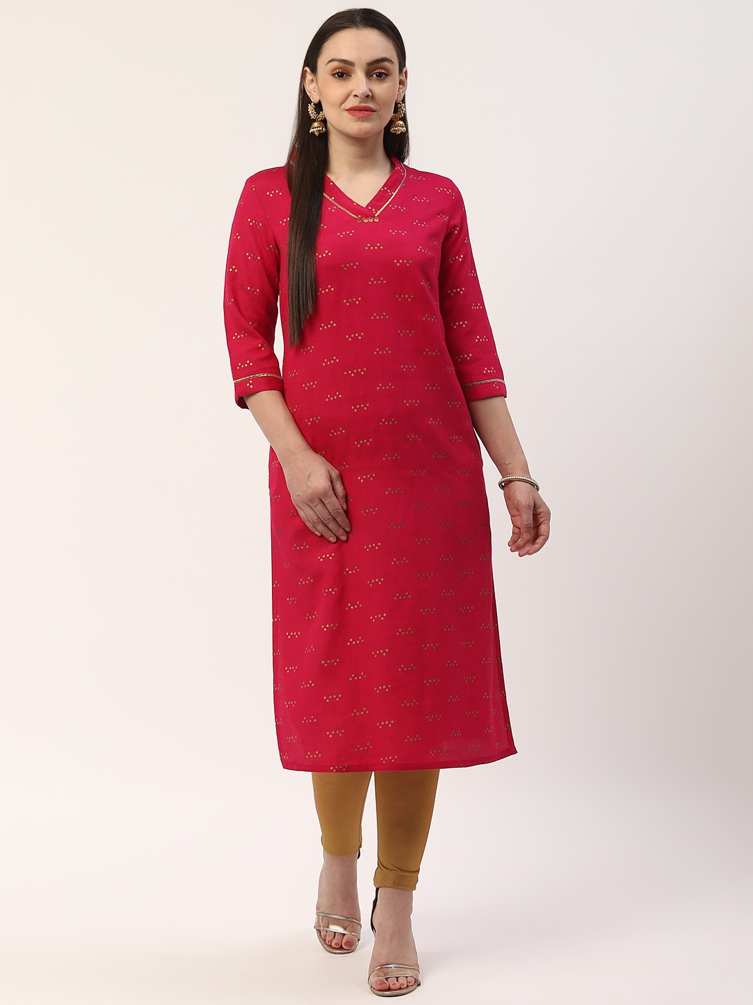 

ZIZO By Namrata Bajaj Women Pink & Golden Printed Straight Kurta