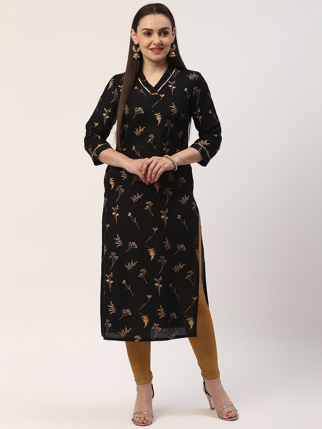 

ZIZO By Namrata Bajaj Women Black & Golden Printed Straight Kurta