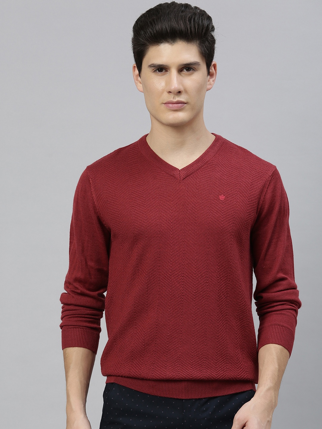 

Louis Philippe Men Brown Self Design Pullover Sweater