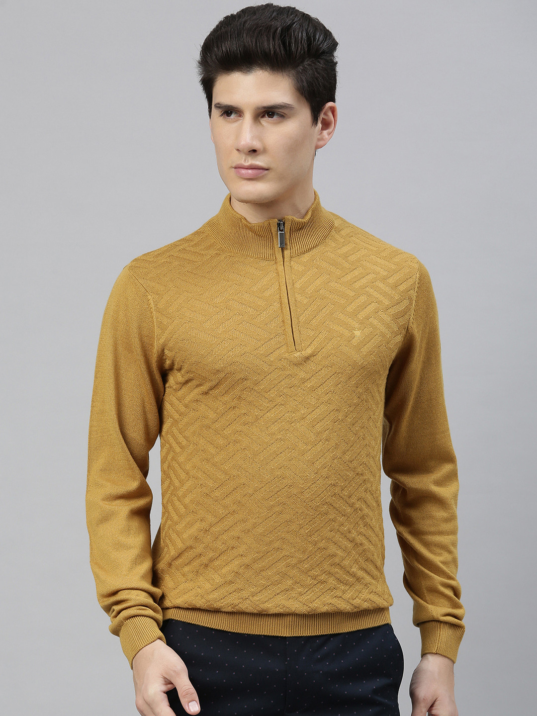 

Louis Philippe Men Khaki Self Design Pullover Sweater