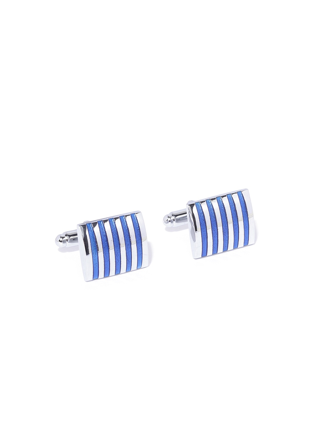 

YouBella Blue Silver-Plated Striped Square Cufflinks