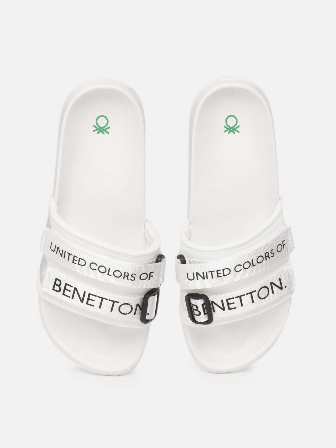 

United Colors of Benetton Men White Brand Logo Print Sliders