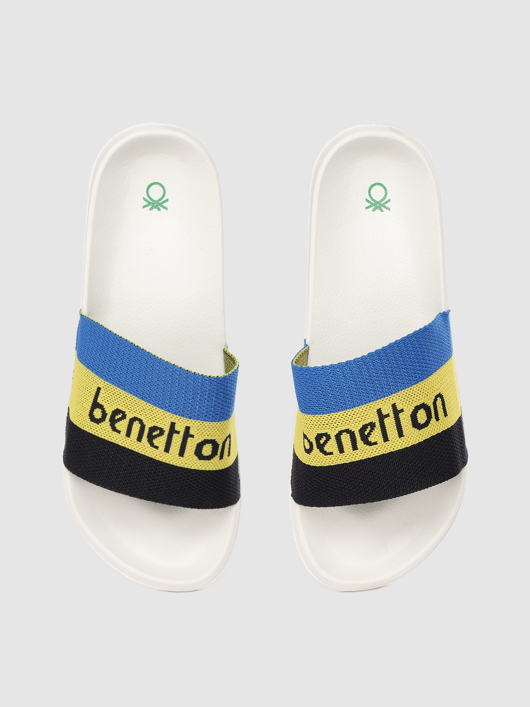 

United Colors of Benetton Men Blue & White Self-Design Striped Sliders