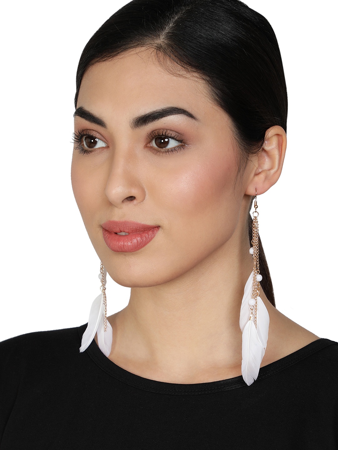 

AQUASTREET White Gold Plated Handcrafted Feather Shaped Drop Earrings