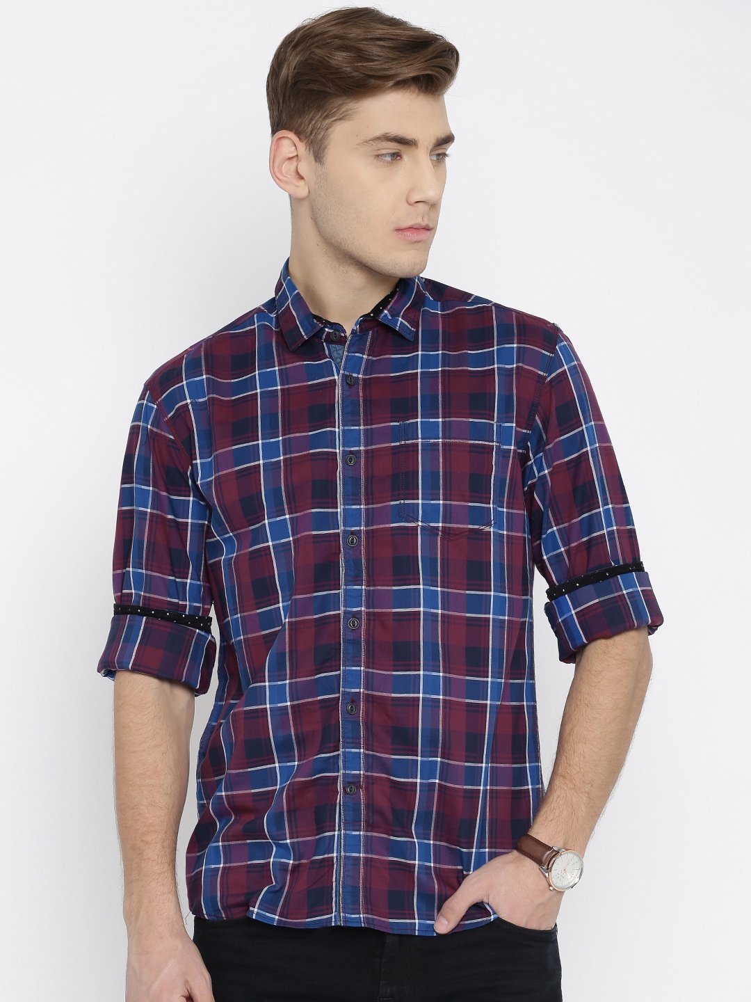

Locomotive Burgundy & Navy Checked Casual Shirt