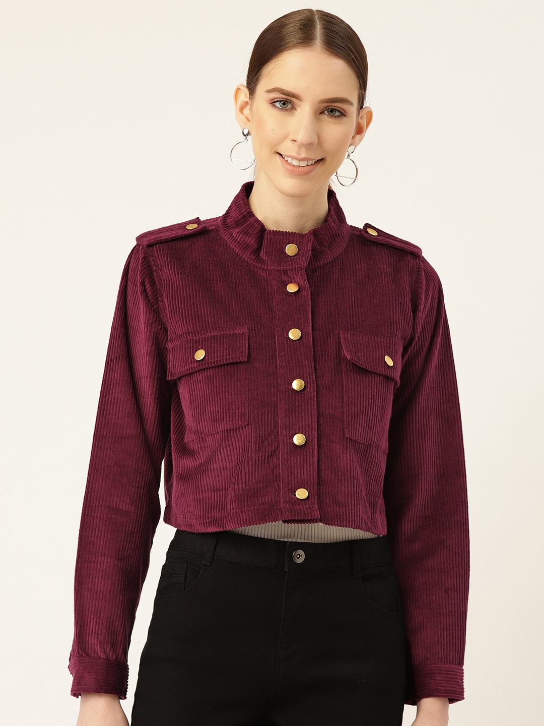 

Off Label Women Burgundy Solid Tailored Jacket
