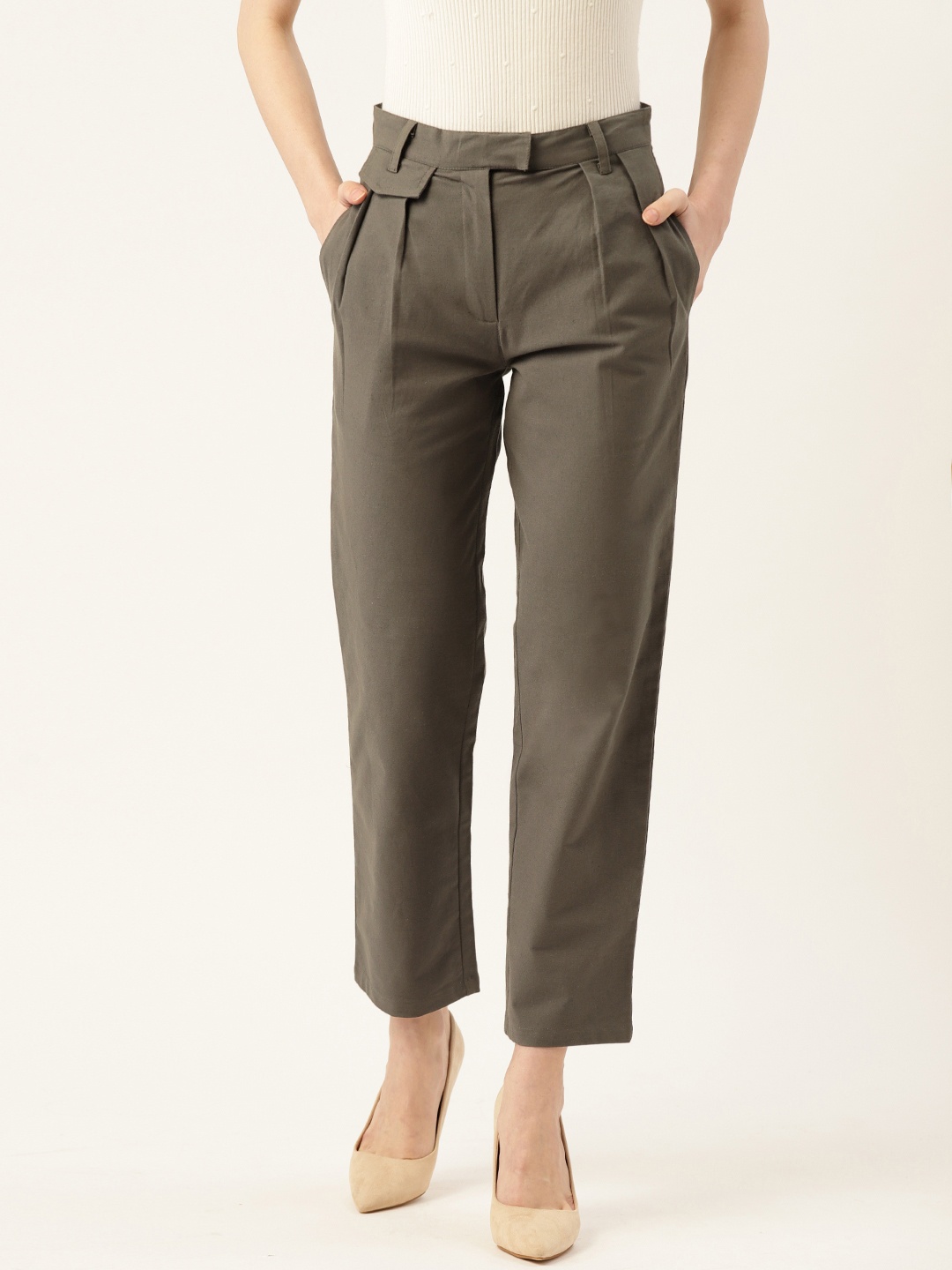 

Off Label Women Olive Brown Regular Fit Solid Trousers