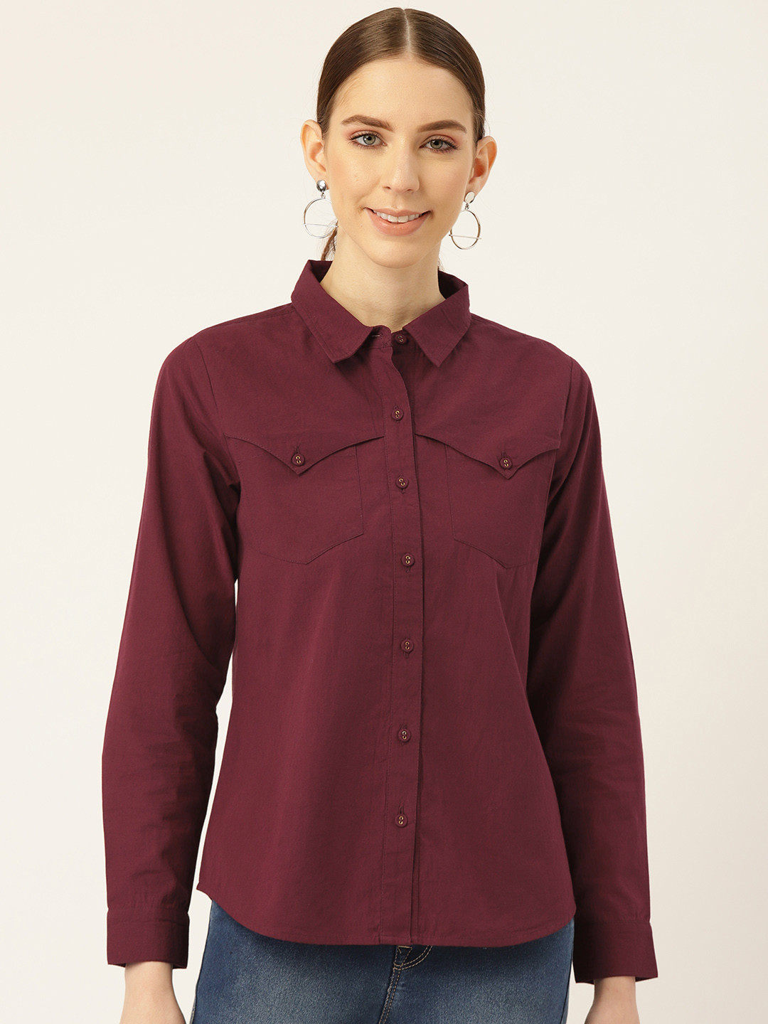 

Off Label Women Maroon Regular Fit Solid Casual Shirt