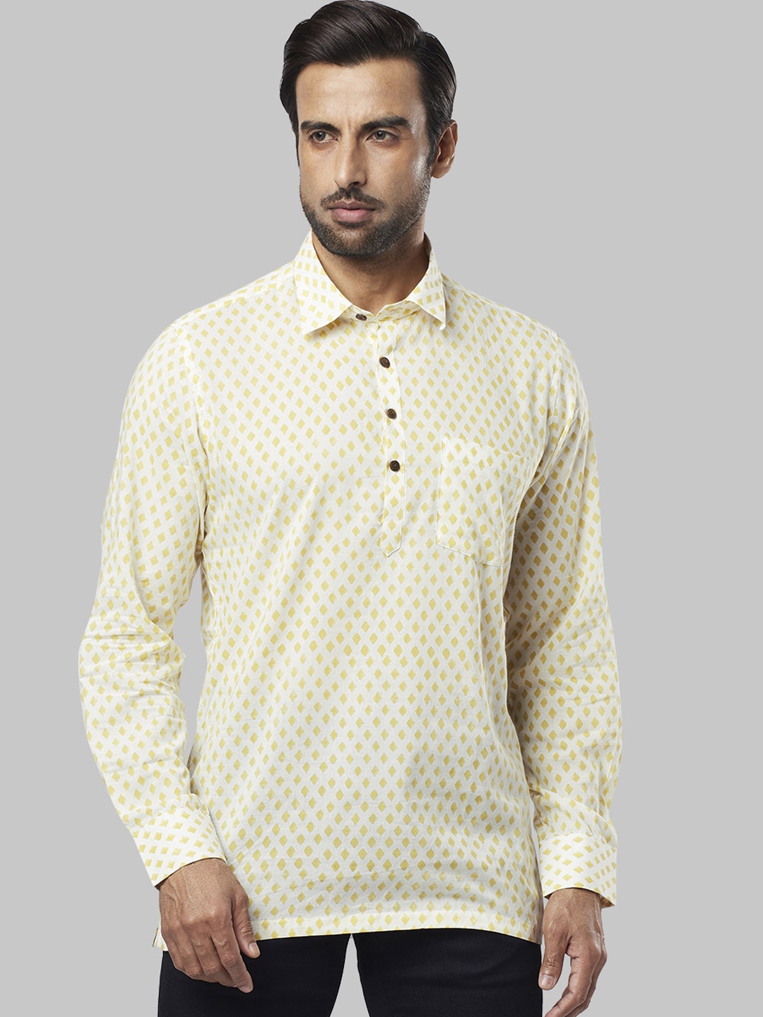 

Ethnix by Raymond Men Yellow Geometric Printed Kurta