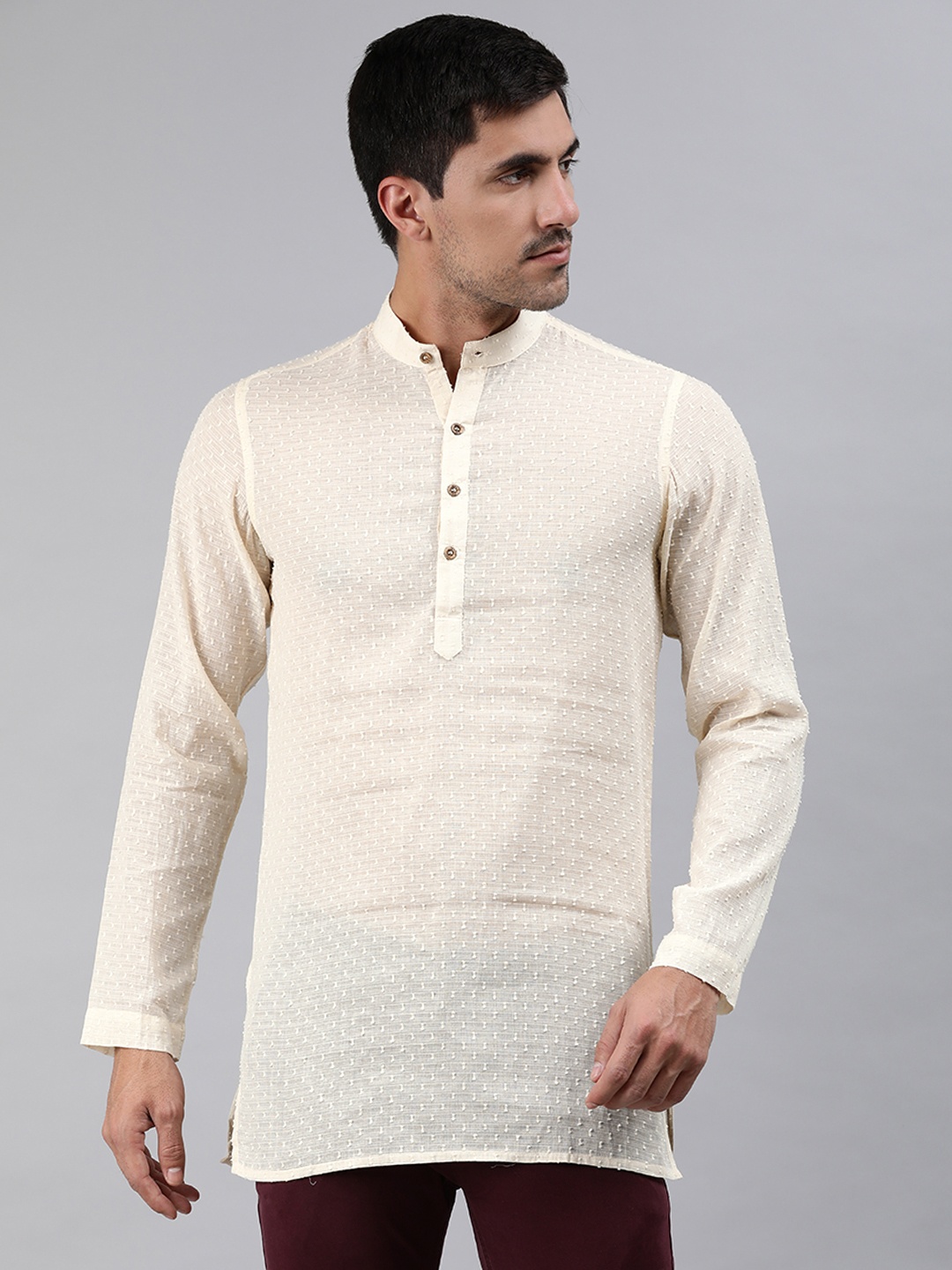 

Ethnix By Raymond Men Off White Pure Cotton Dobby Kurta