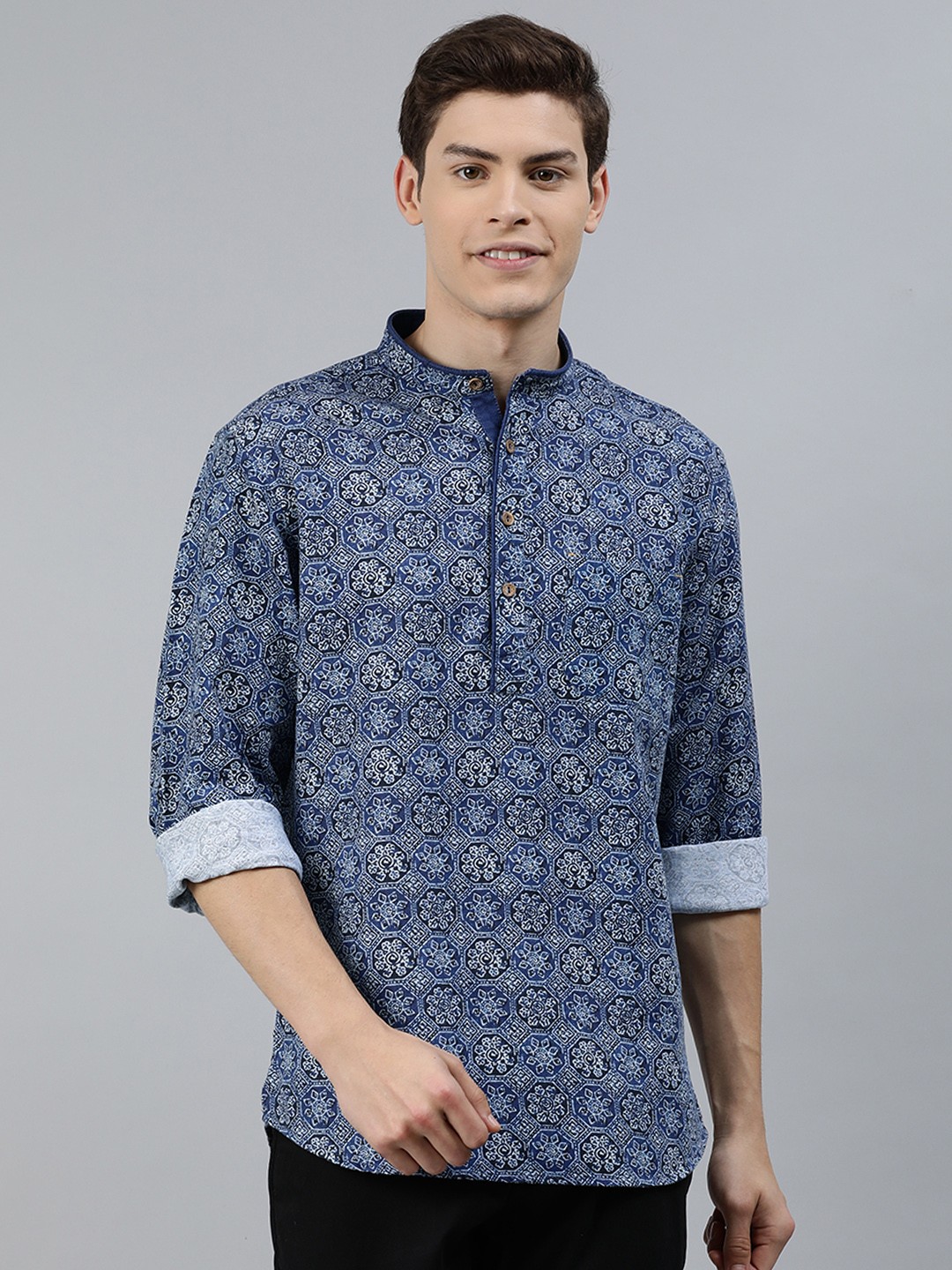 

Ethnix by Raymond Men Blue Printed Straight Kurta
