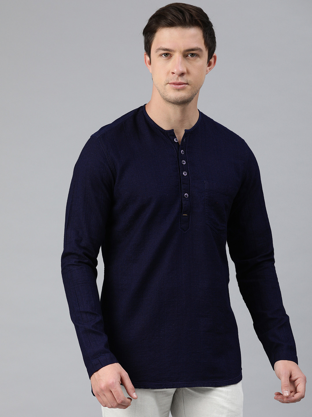 

Ethnix by Raymond Men Navy Blue Solid Straight Kurta