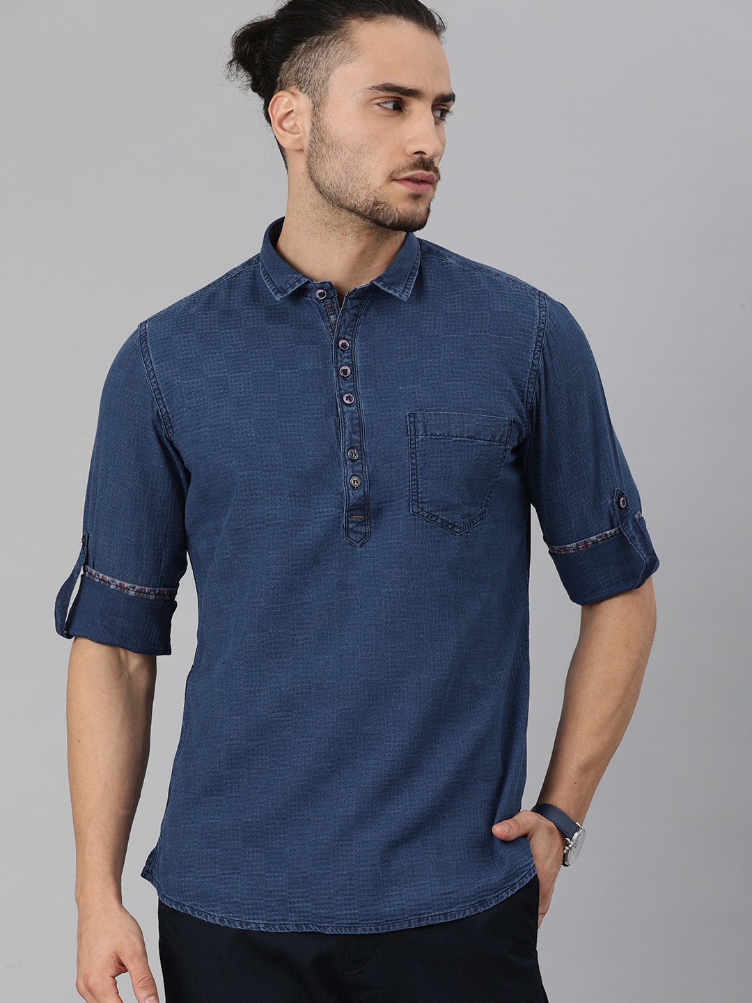 

Ethnix by Raymond Men Blue Self Design Kurta