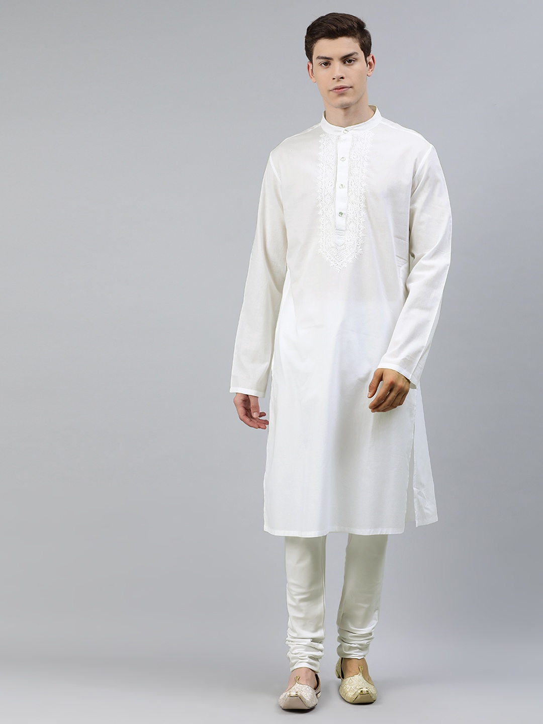 

Ethnix by Raymond Men White Embroidered Straight Kurta