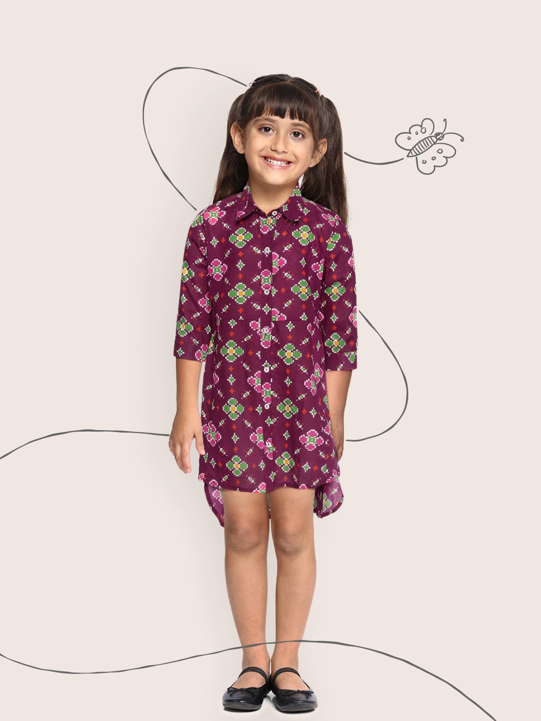

Sangria Girls Burgundy & Green Floral Print Shirt Dress