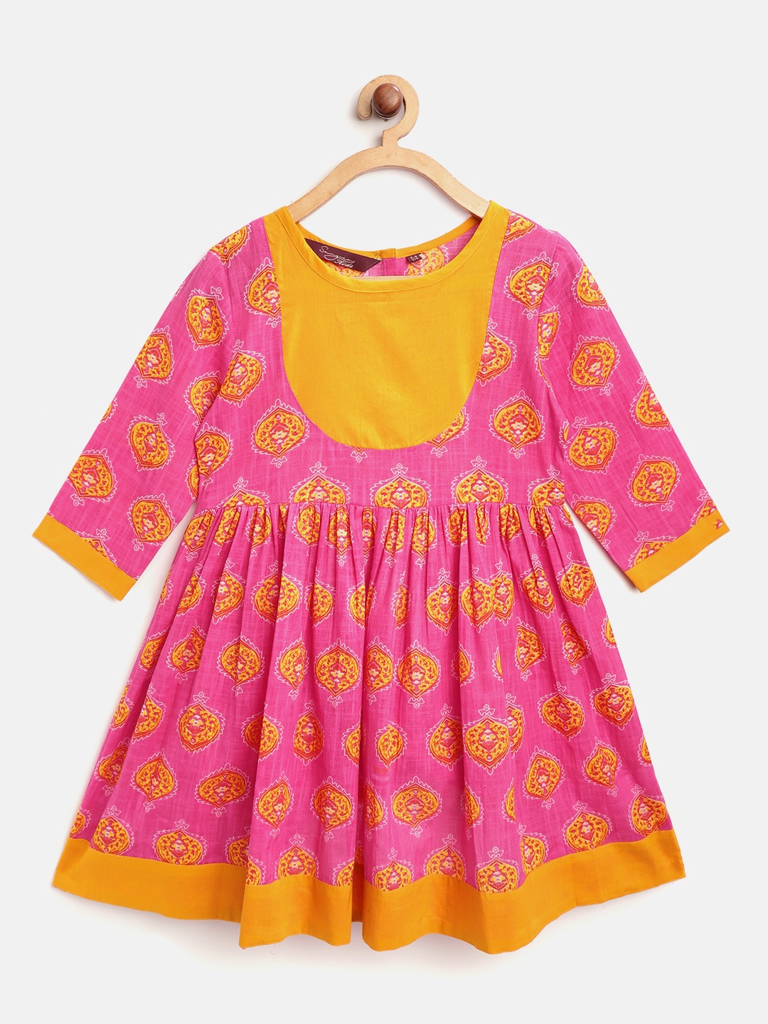 

Sangria Girls Ethnic Printed Fit & Flare Dress, Pink