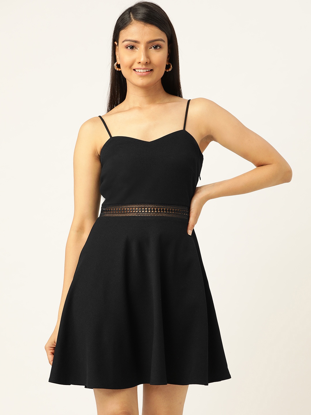 

20Dresses Black Midnight Magic Fit & Flare Dress with Lace Inserts