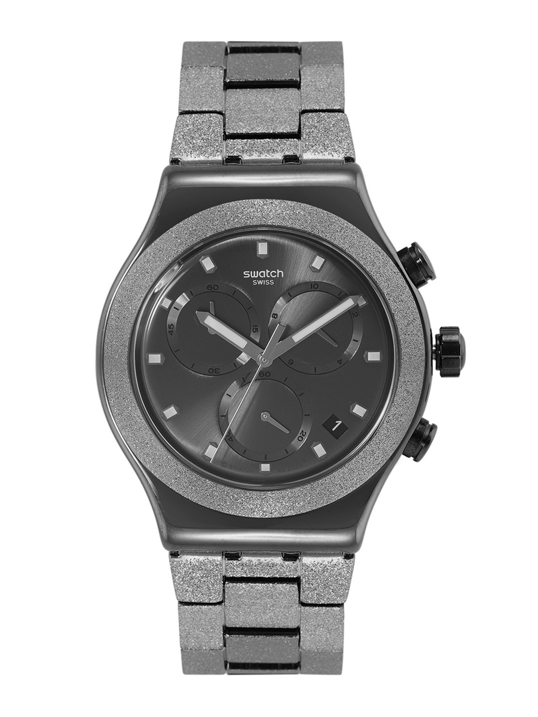 

Swatch Men Gunmetal-Toned Irony Blackshiny Water Resistant Chronograph Watch YVM405G, Metallic