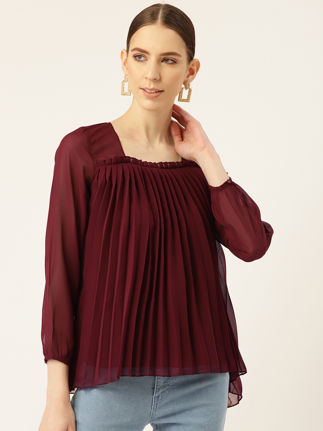 

Off Label Women Maroon Self Design Top