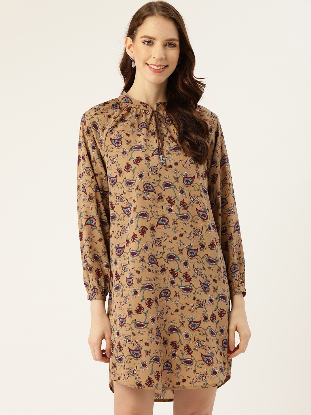 

Off Label Women Brown & Maroon Floral Printed Sheath Dress