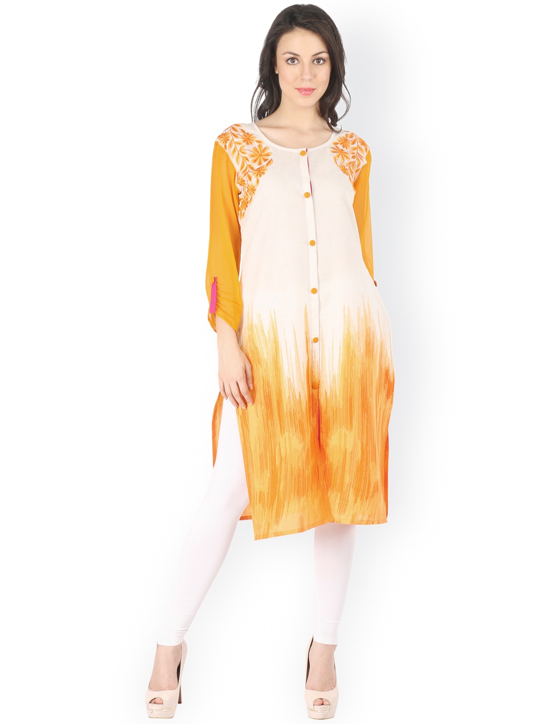 

Indibelle Yellow Printed Kurta