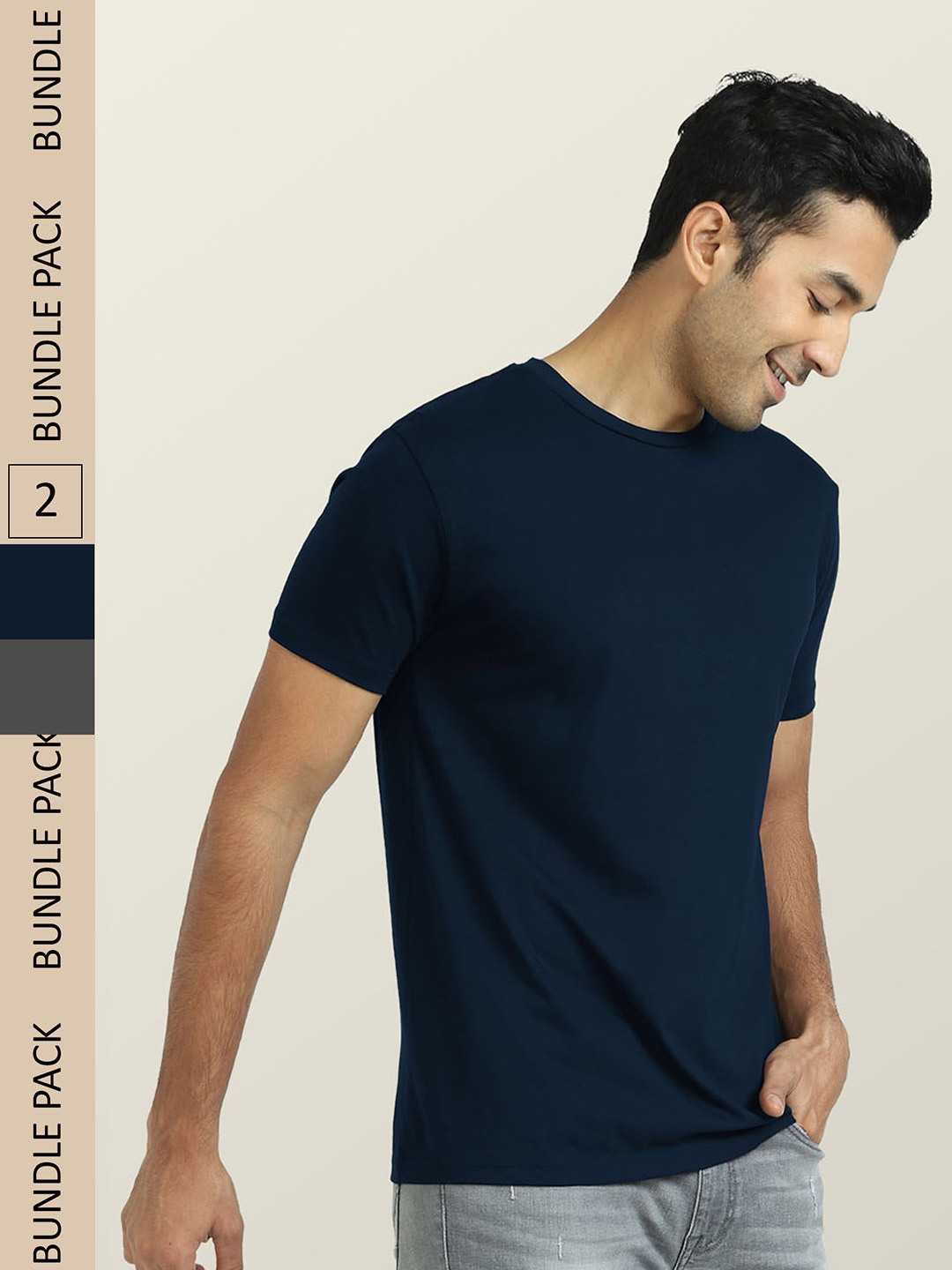

XYXX Men Pack of 2 Supima Cotton Round Neck Lounge T-Shirts, Navy blue