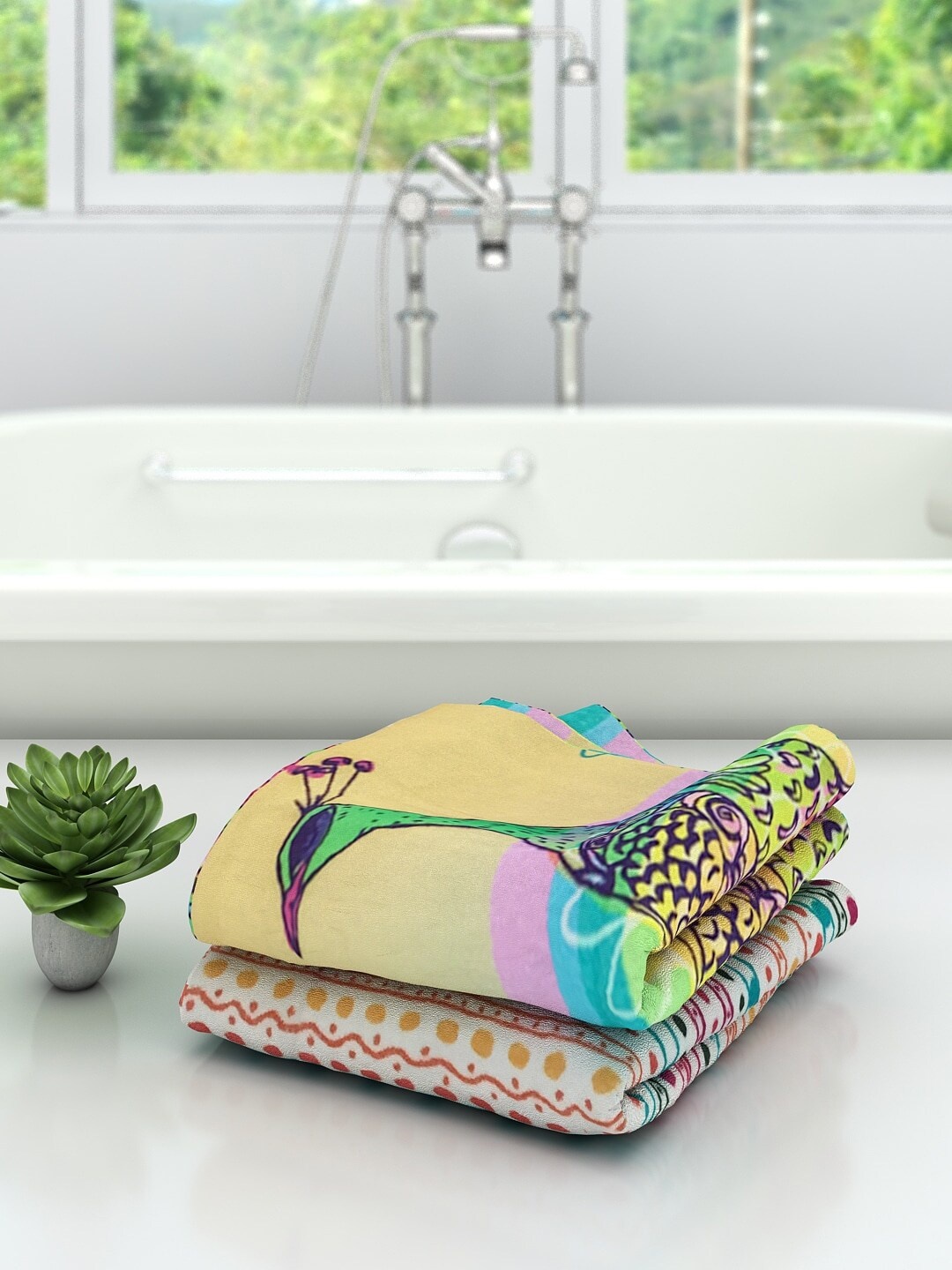 

Athom Trendz Unisex Set of 2 Multicoloured Printed 300 GSM Bath Towels, Multi