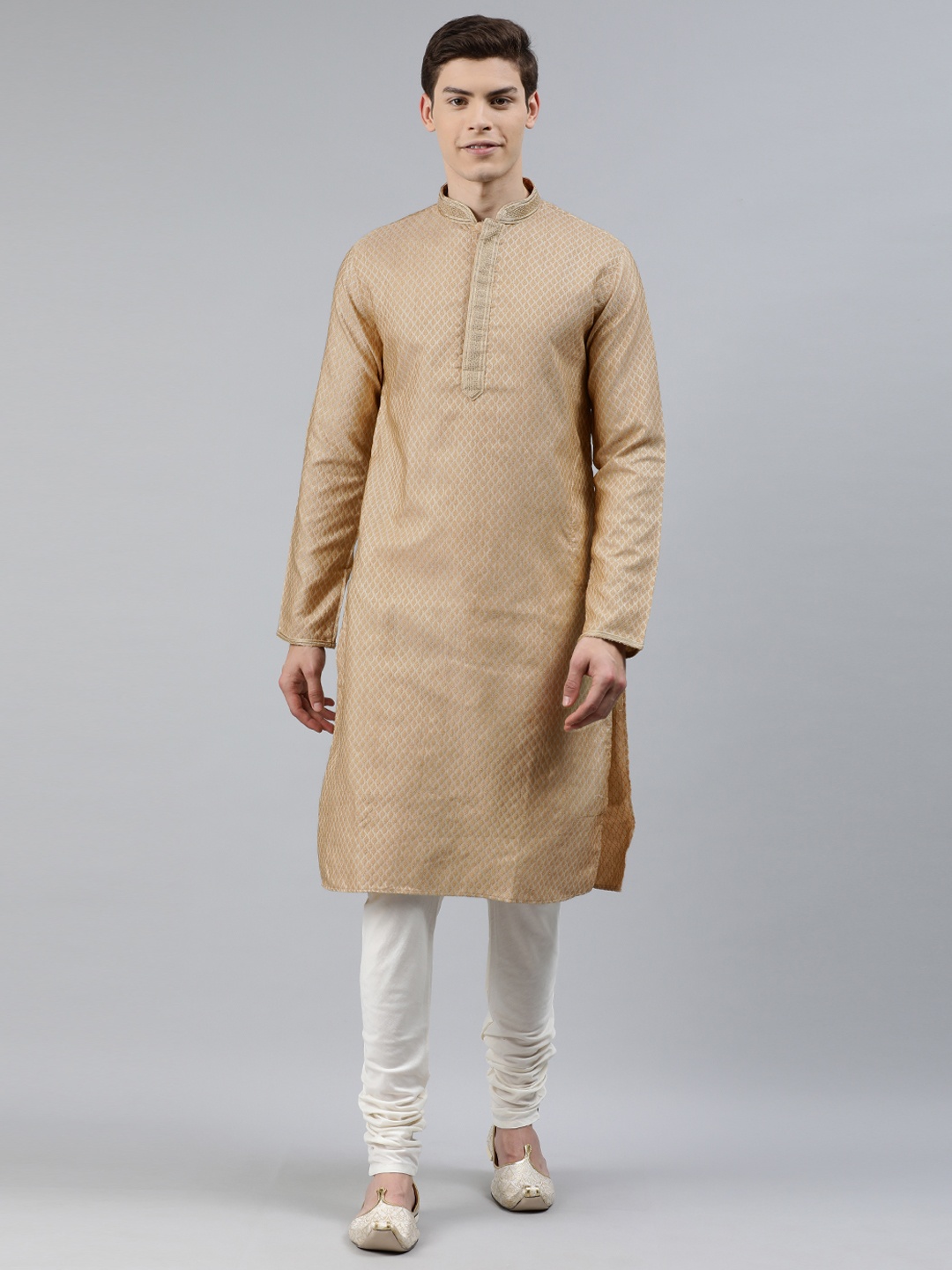 

Ethnix by Raymond Men Beige & Off-White Embroidered Kurta with Churidar