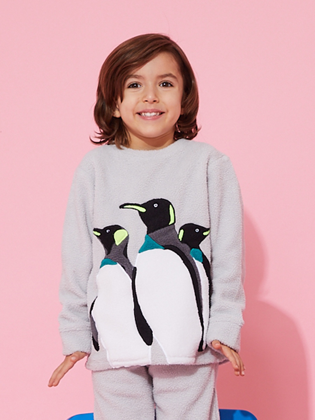 

Cherry Crumble Kids Grey & White Penguin Printed Night Suit