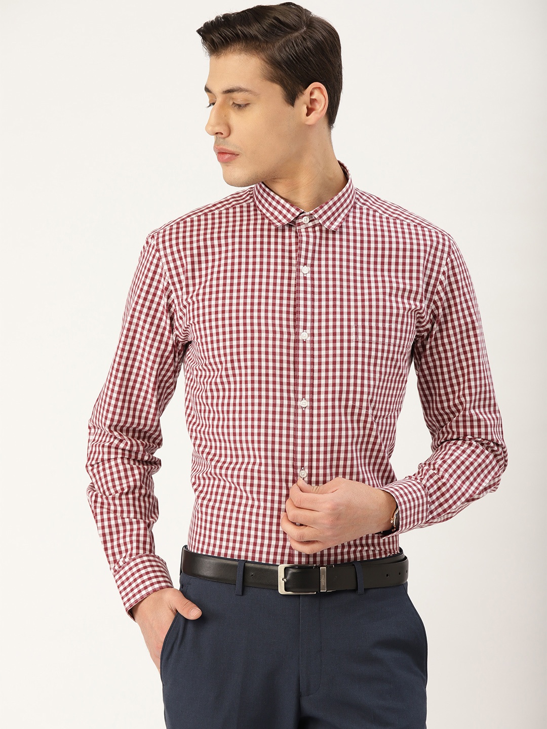 

Style Quotient Men Maroon & White Checked Smart Formal Shirt