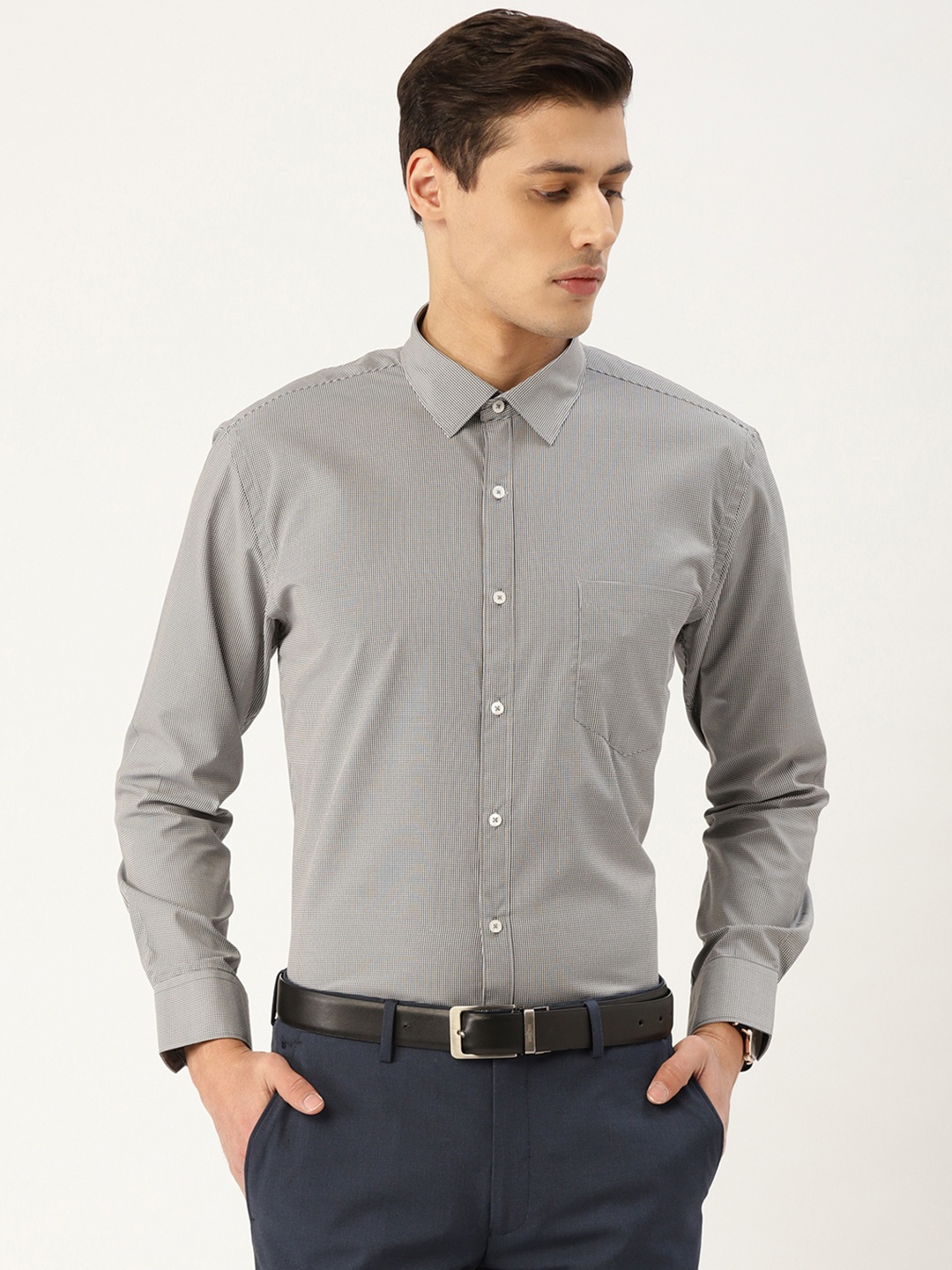 

Style Quotient Men Black & White Houndstooth Pattern Smart Formal Shirt